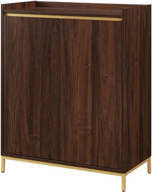 Dark Walnut and Gold Adjustable Shelving Accent Cabinet