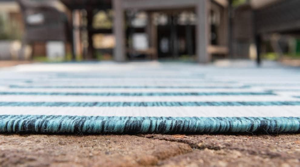 Unique Loom Outdoor Striped Collection Area Rug - Striped (5' 1" x 8' Rectangle Teal/Ivory)