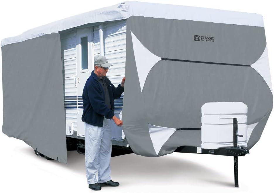 PolyPRO III Gray and White Travel Trailer Cover with UV Protection