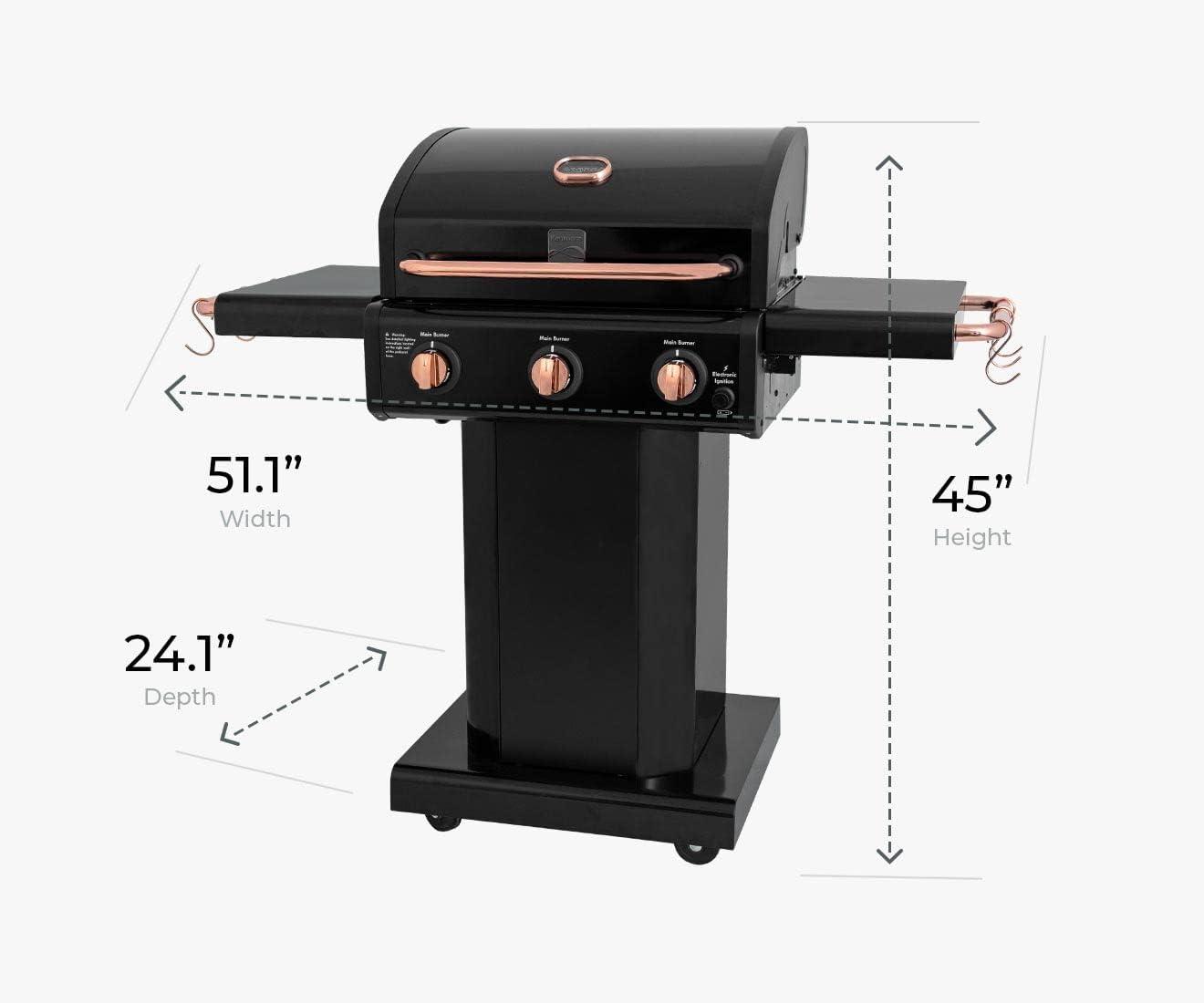 Kenmore 3-Burner Propane Gas Grill with Foldable Side Tables for Outdoor BBQ