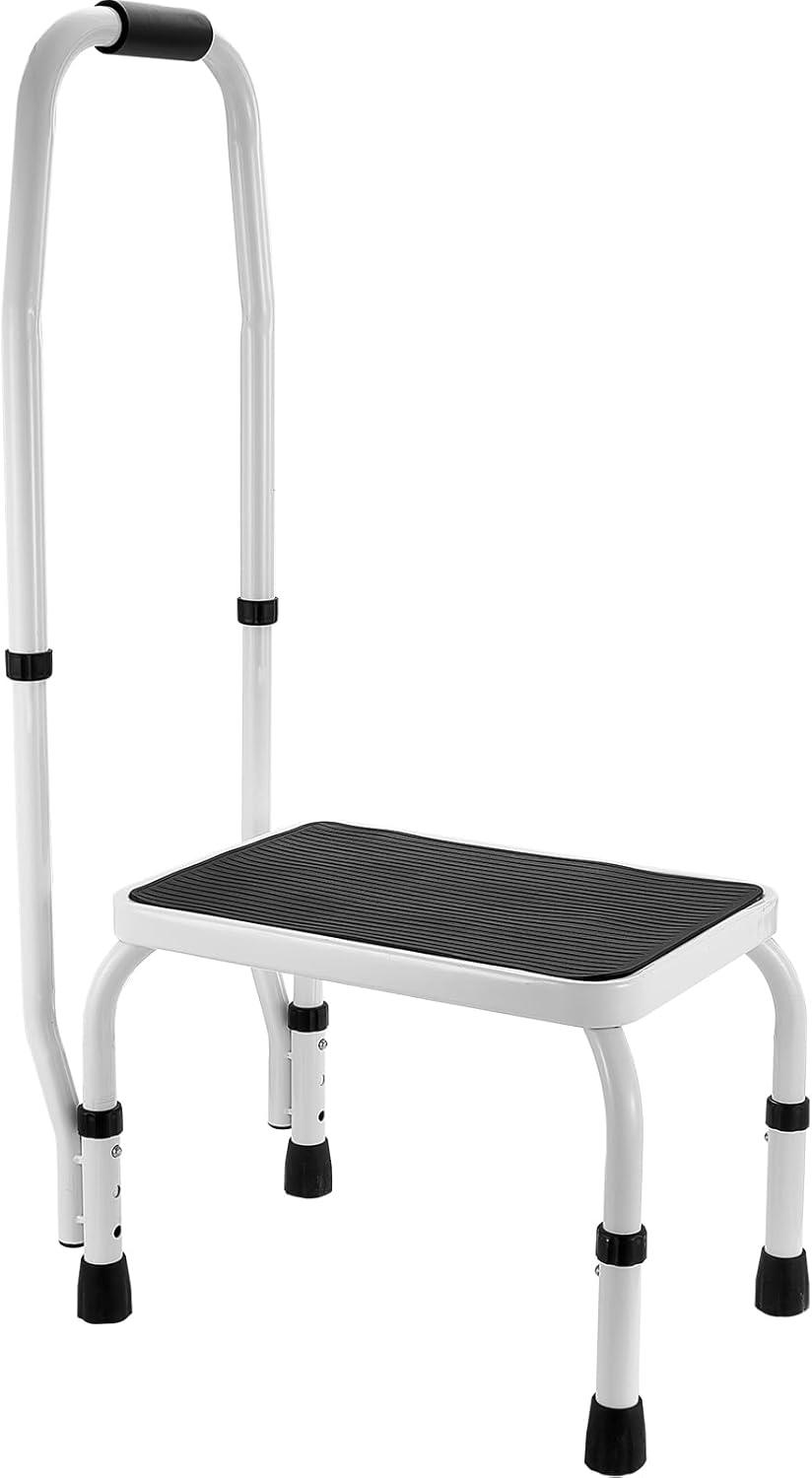 HCY Step Stool 1-Step 330lbs Capacity, 3 Adjustable Height with Handle Steel Step Ladder, Portable Toddler Step Stools for Adults, Non-Slip Sturdy Step Ladders for Office, RVs, Pets