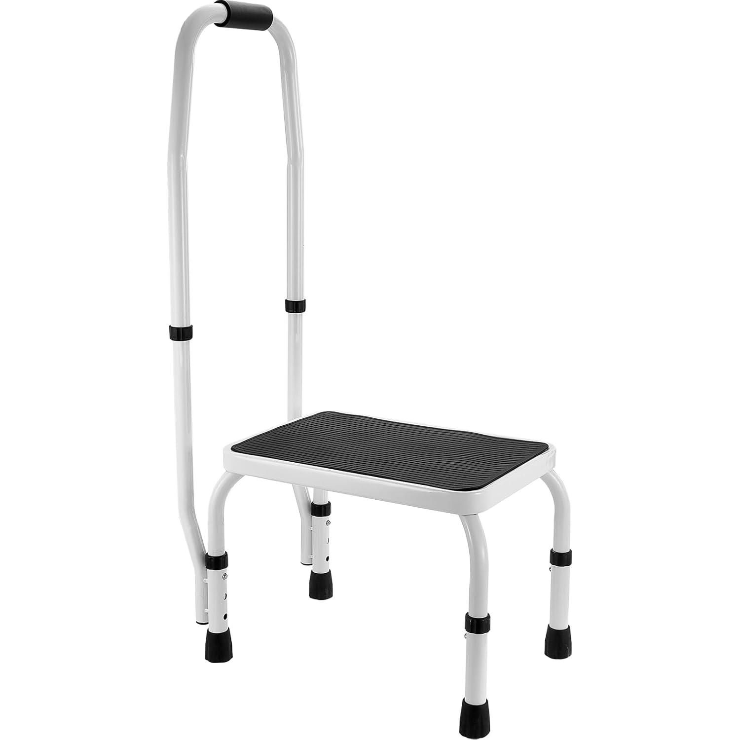 HCY Step Stool 1-Step 330lbs Capacity, 3 Adjustable Height with Handle Steel Step Ladder, Portable Toddler Step Stools for Adults, Non-Slip Sturdy Step Ladders for Office, RVs, Pets