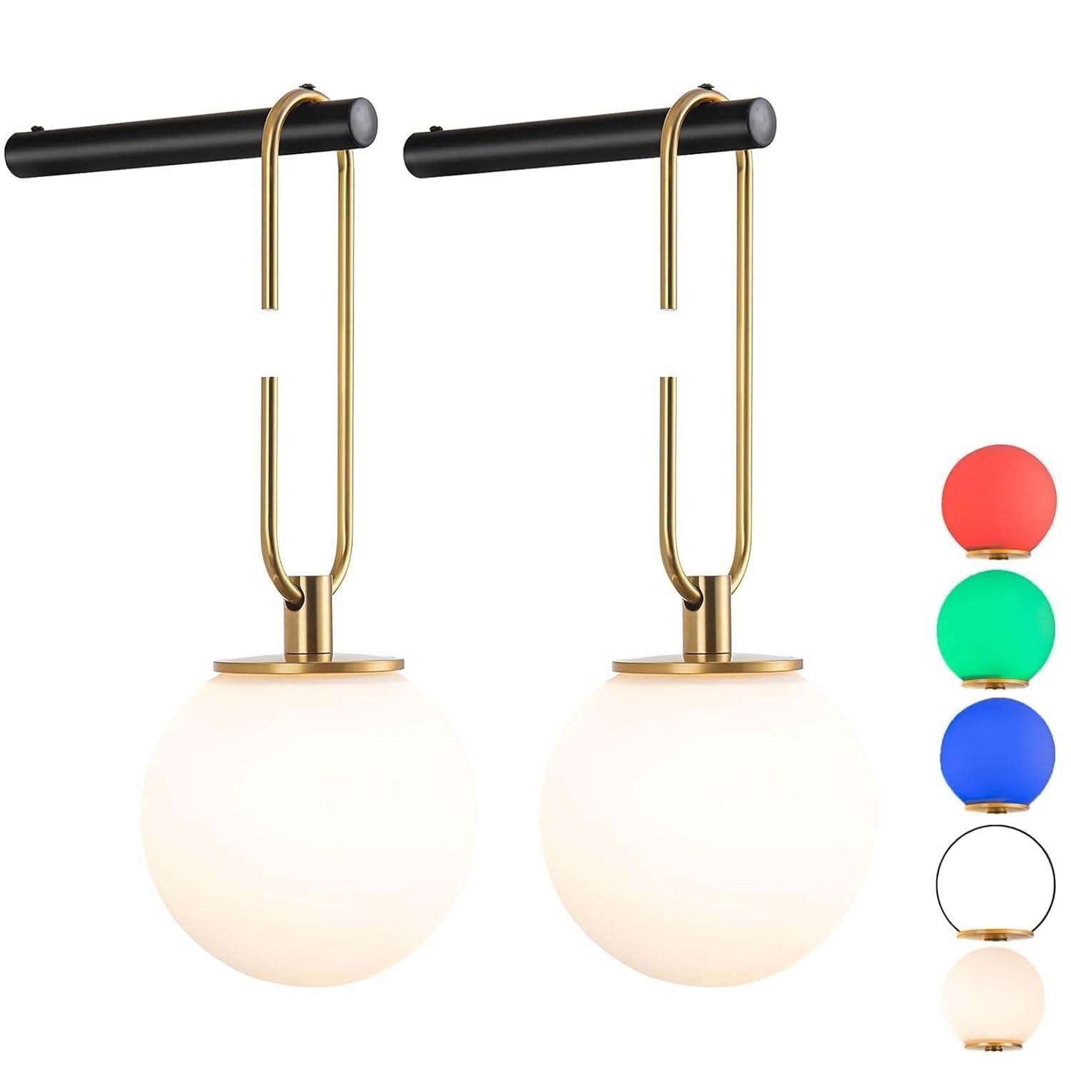 Chrome and Brass Battery Operated Dimmable Wall Sconce Set