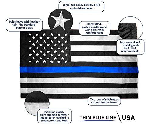 Thin Blue Line Flag 3x5 FT-American Police Flag Indoor/Outdoor Quality Polyester with Vivid Color Double-Stitched Edges Brass Grommets Decorations
