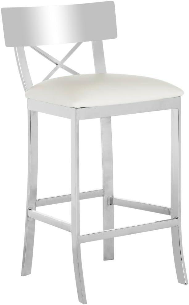 Zoey 35"H Stainless Steel Cross Back Counter Stool - FOX2035 - White - Safavieh Couture