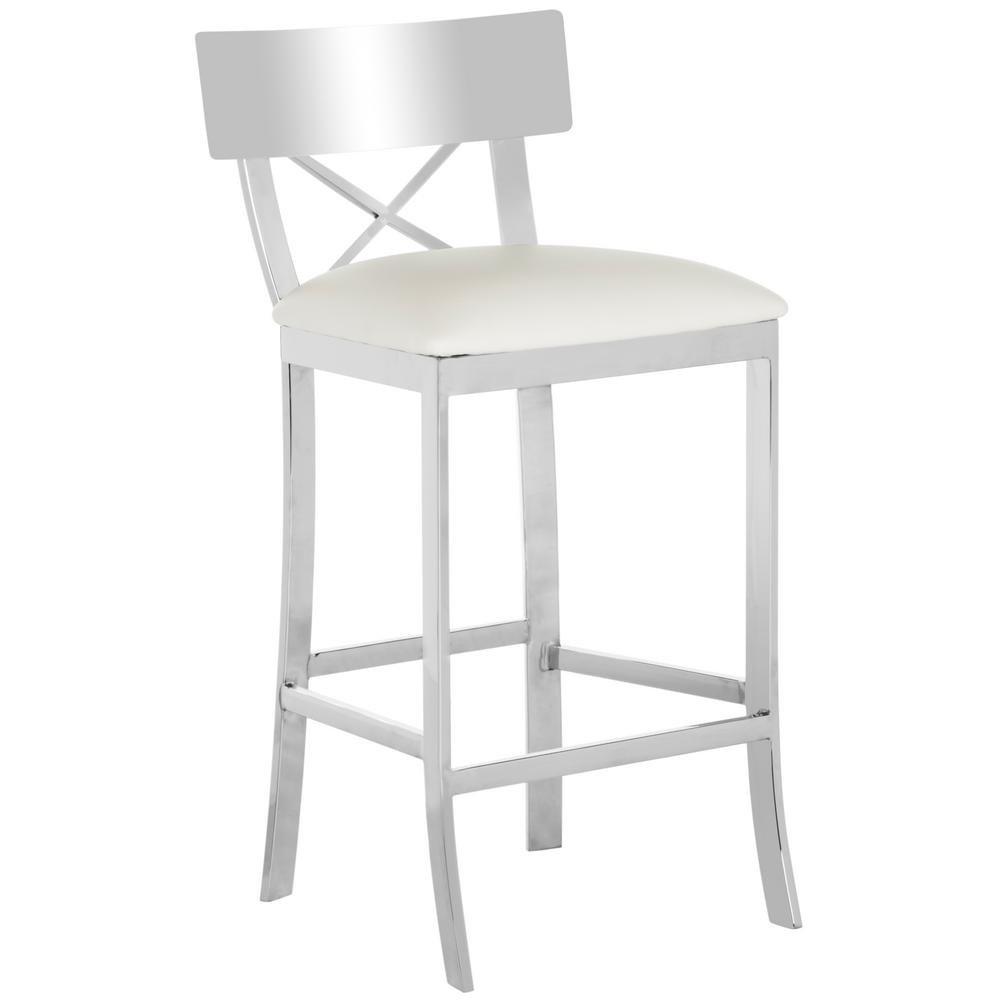 Zoey 35"H Stainless Steel Cross Back Counter Stool - FOX2035 - White - Safavieh Couture