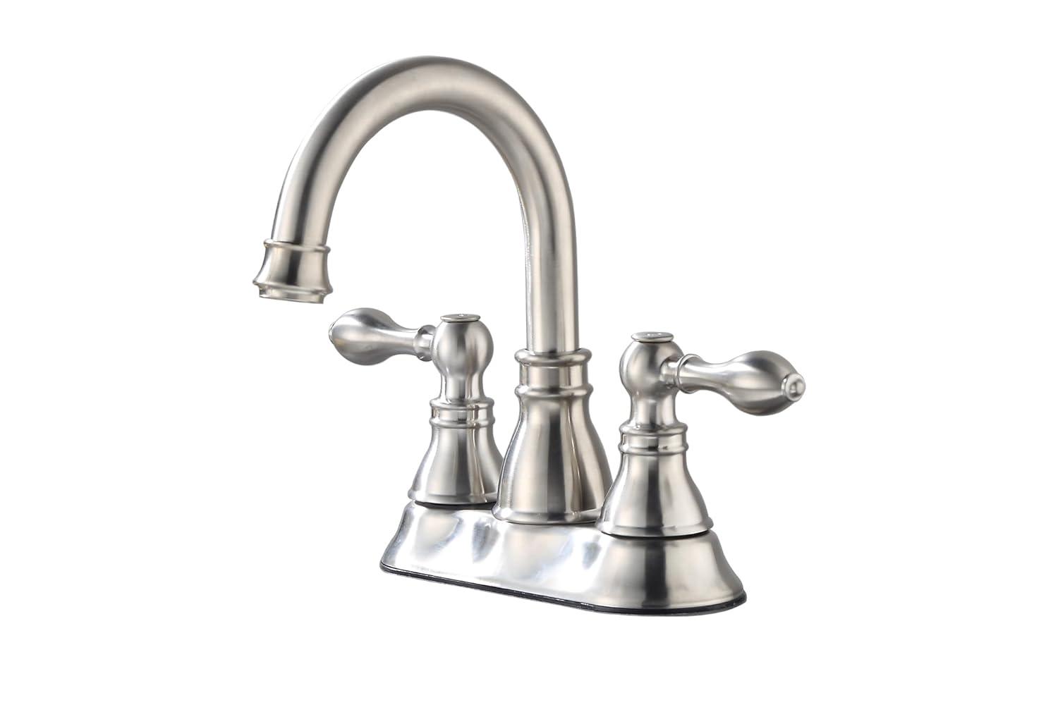 Two Handles Brushed Nickel Bathroom Faucet 3 Hole Sink Faucet with Overflow Pop up Drain, 360° Swivel Spout 4 Inch Centerset Lavatory Faucet Without Water Supply Lines,F-4501-BN