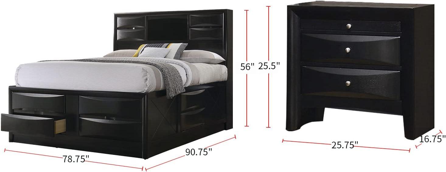 Briana Storage Bedroom Set with Bookcase Headboard Black