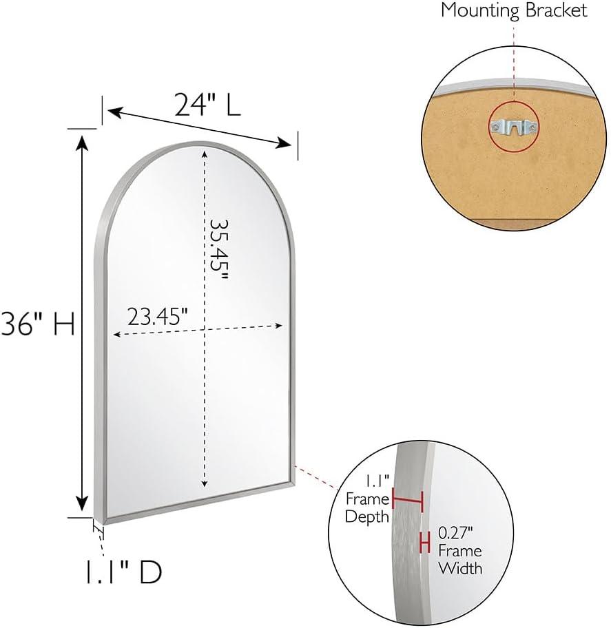 Maeve Arched Wall Accent Mirror – 36-Inch H X 24-Inch L, Modern Metal Framed – Living Room, Bedroom, Bathroom Vanity Mirror – Silver – Design House, 596726-SLV