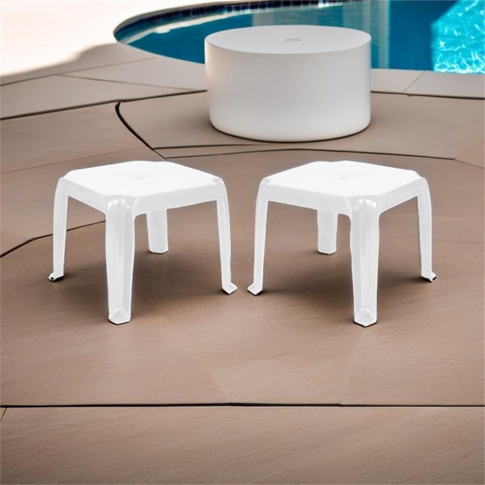White Resin and Rubber Square Outdoor Side Table Set