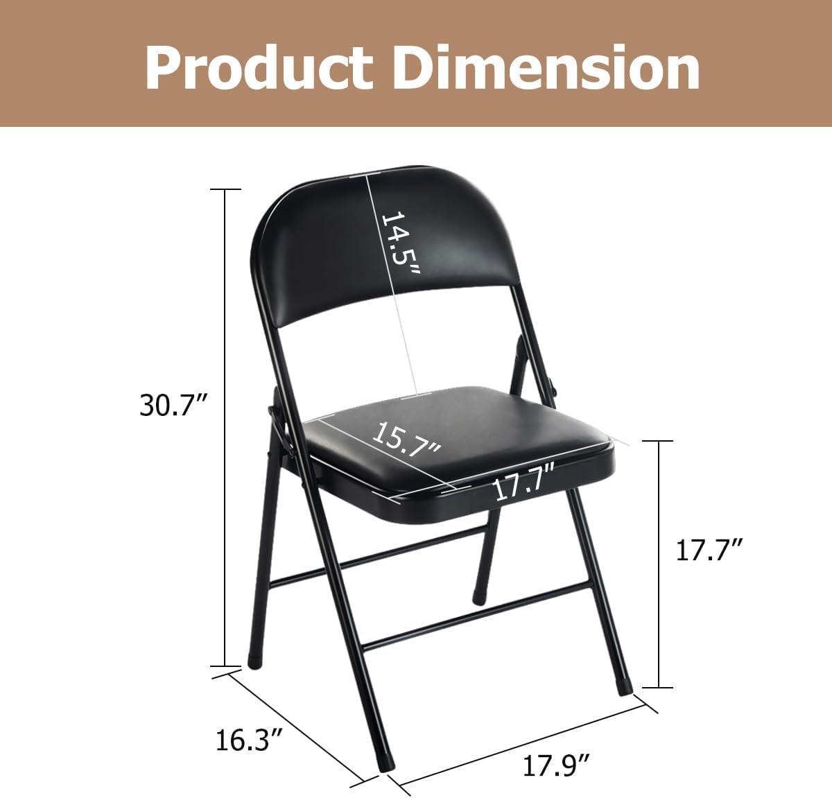 Westerly Folding Chair, Indoor Outdoor Portable Stackable Commercial Seat, Capacity for Events Office Wedding Party Picnic Kitchen Dining, 2 Pack, Black