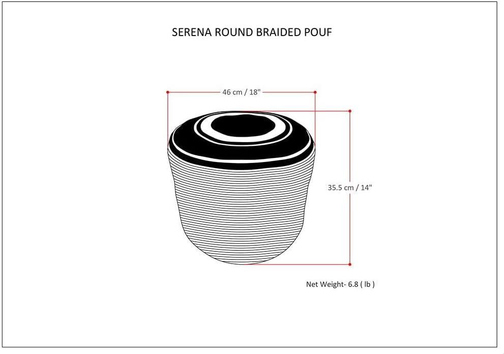 SIMPLIHOME Serena Contemporary Round Braided Pouf in Dove Grey Cotton for the Living Room, Bedroom and Kids Room