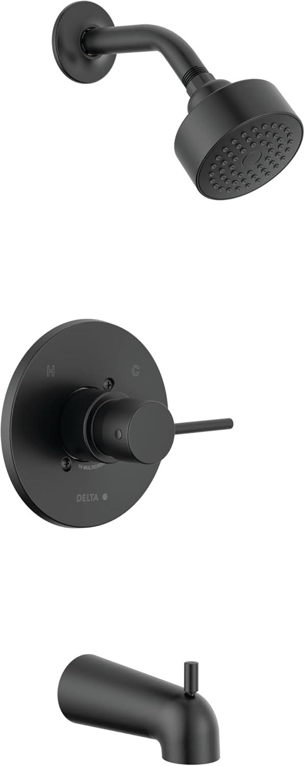 Matte Black Modern Wall Mounted Tub and Shower Trim Kit