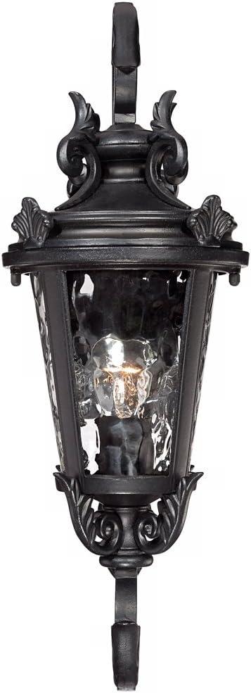 John Timberland Casa Marseille Vintage Rustic Outdoor Wall Light Fixture Black Scroll 19" Clear Hammered Glass for Post Exterior Barn Deck House Porch