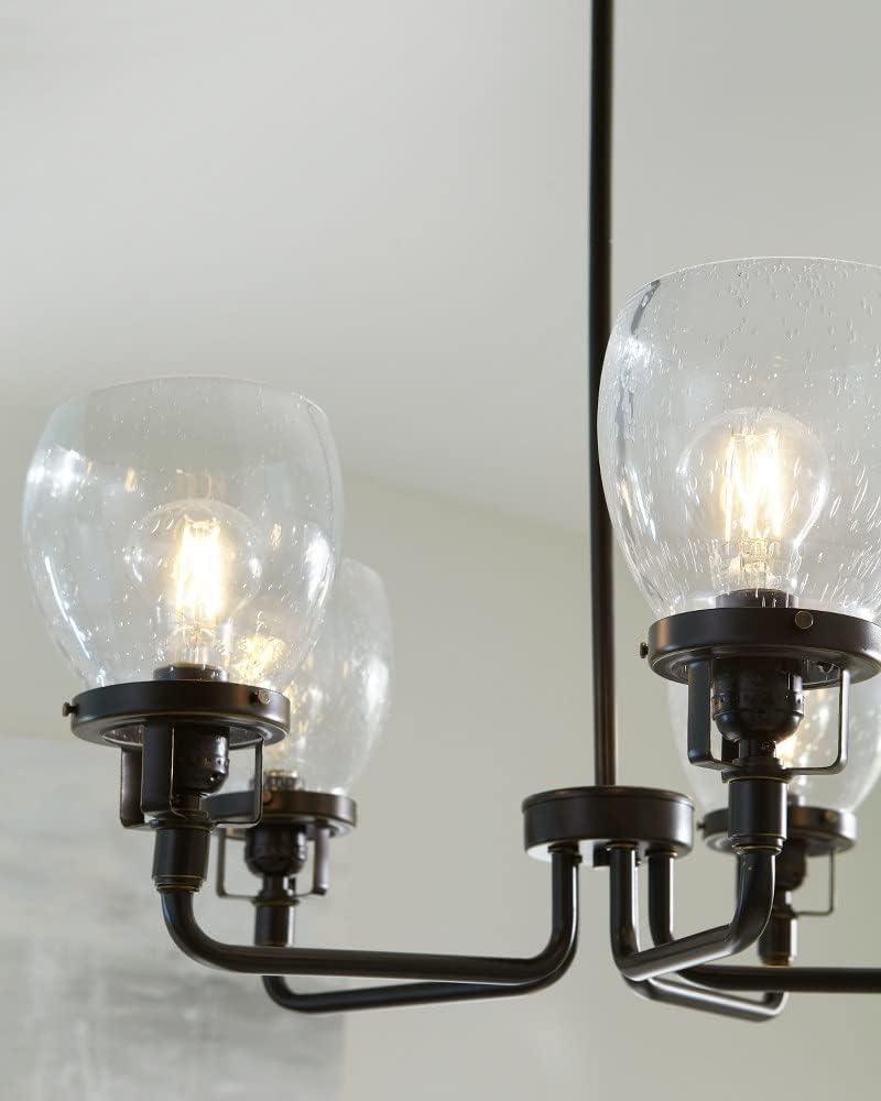 Belton 5-Light Bronze Transitional Industrial Hanging Chandelier with Clear Seeded Glass Shades