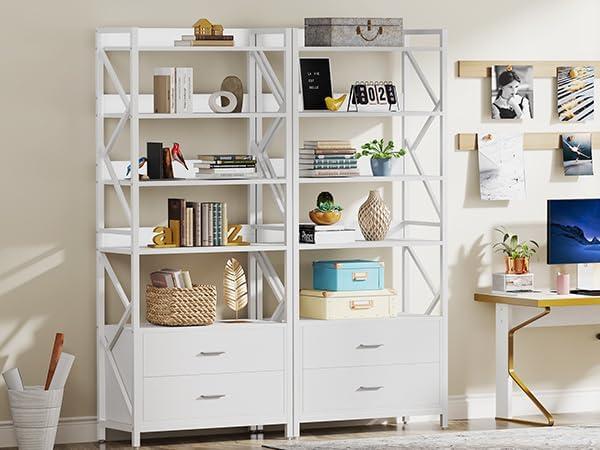 Bookshelf with Drawers, 70.8" Modern Bookcase with 2 Drawers, 5 Shelf Open Shelf for Storage