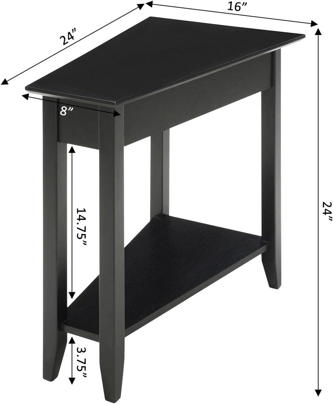 Black Triangular Wood End Table with Shelf