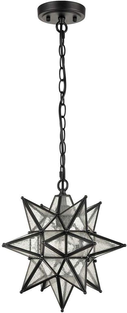 Claxy 12.4" Black Moravian Star Pendant Light with Seeded Glass Shade