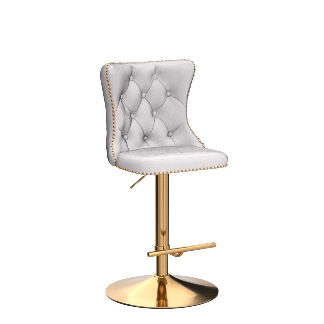 Bar Stools Set of 2, Swivel Barstools with Nailheads Trim, Velvet Button Tufted Back and Golden Footrest, Adjustable Counter Height Bar Stools for Kitchen Counter,Home Bar,Pub, Beige