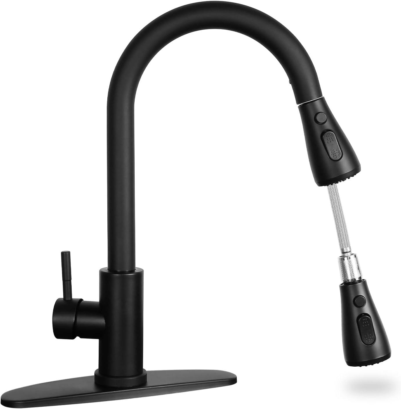 Matte Black Stainless Steel Pull-Down Kitchen Faucet with Spray