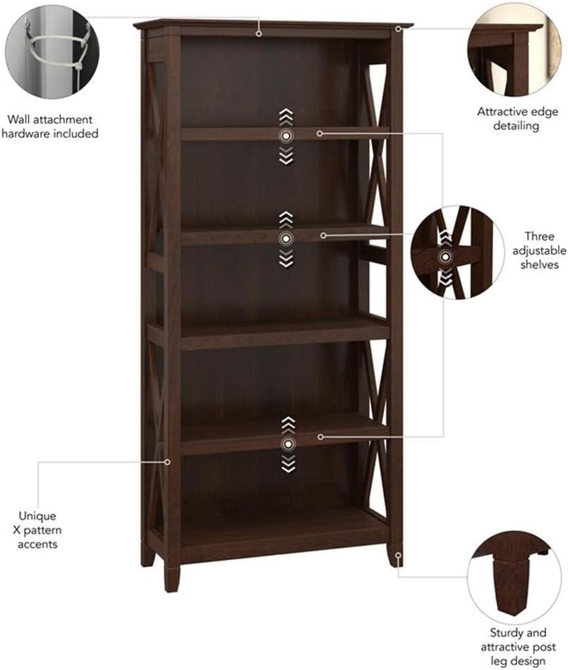 Key West 5 Shelf Bookcase Set in Bing Cherry - Engineered Wood