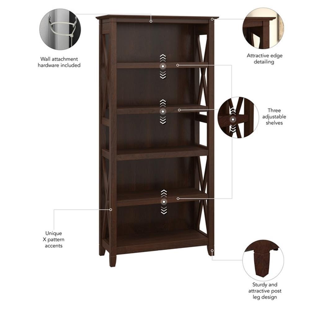 Key West 5 Shelf Bookcase Set in Bing Cherry - Engineered Wood
