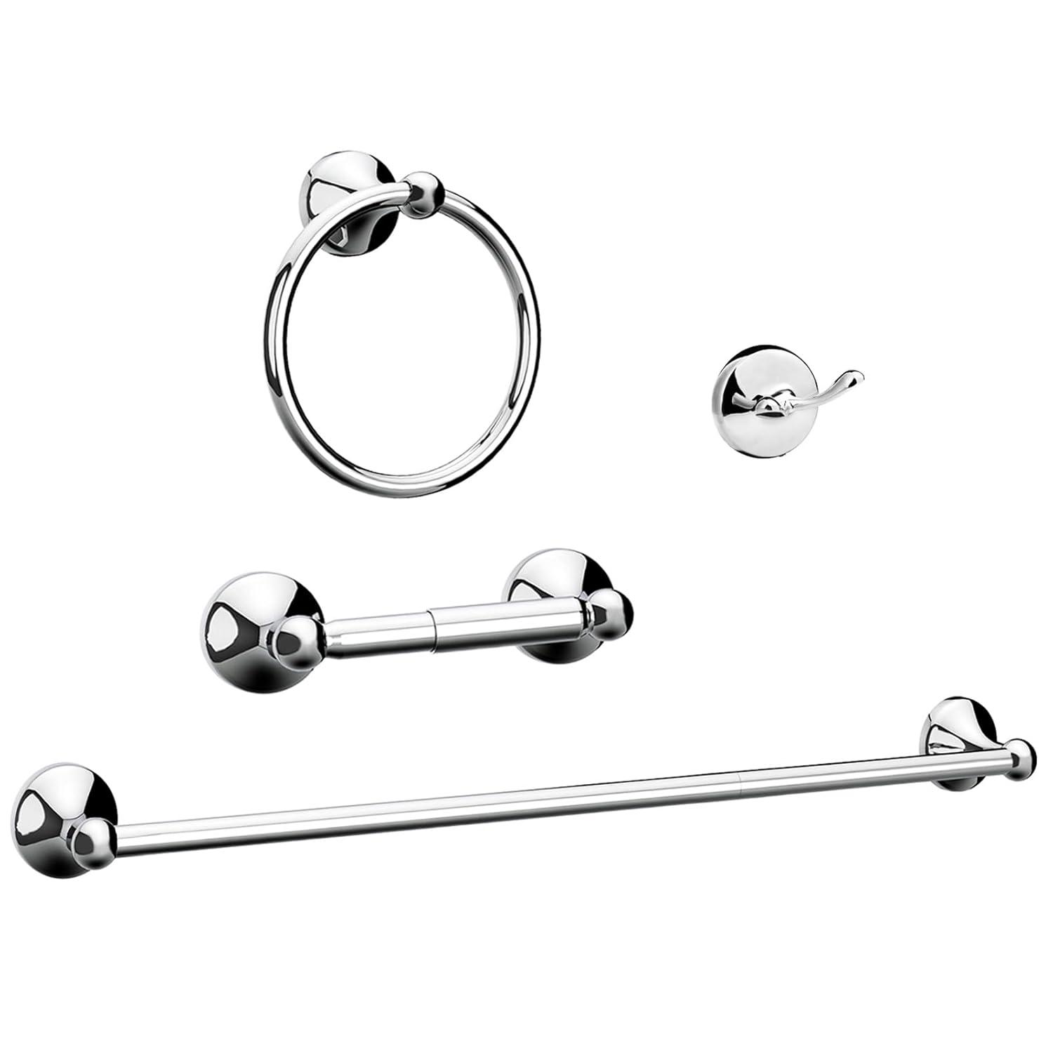 4-Piece Bathroom Hardware Accessory Set With 24" Towel Bar (Chrome Finish)