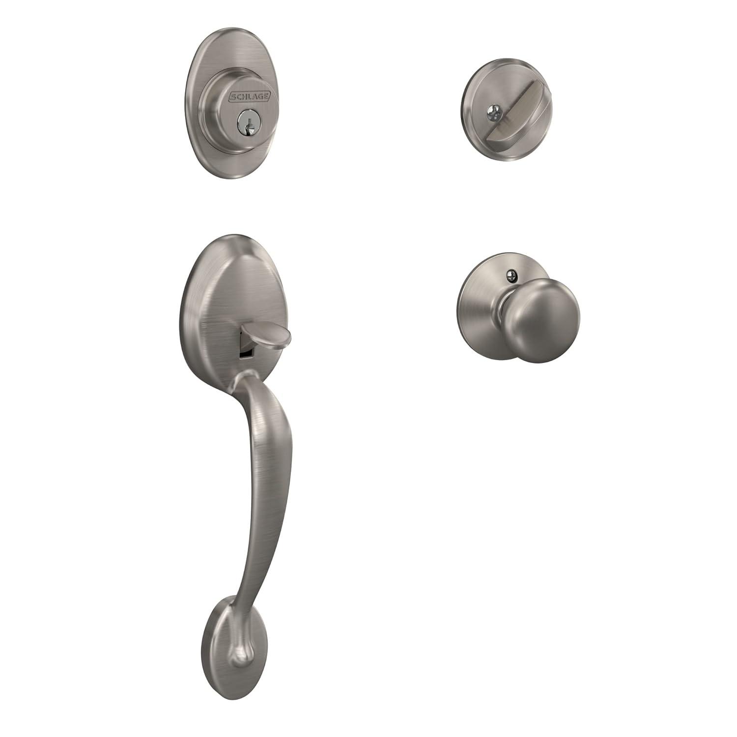 Satin Nickel Plymouth Front Entry Handleset with Knob and Deadbolt
