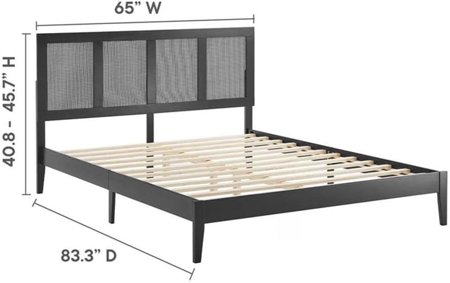 Sirocco Black Wood and Rattan Queen Platform Bed