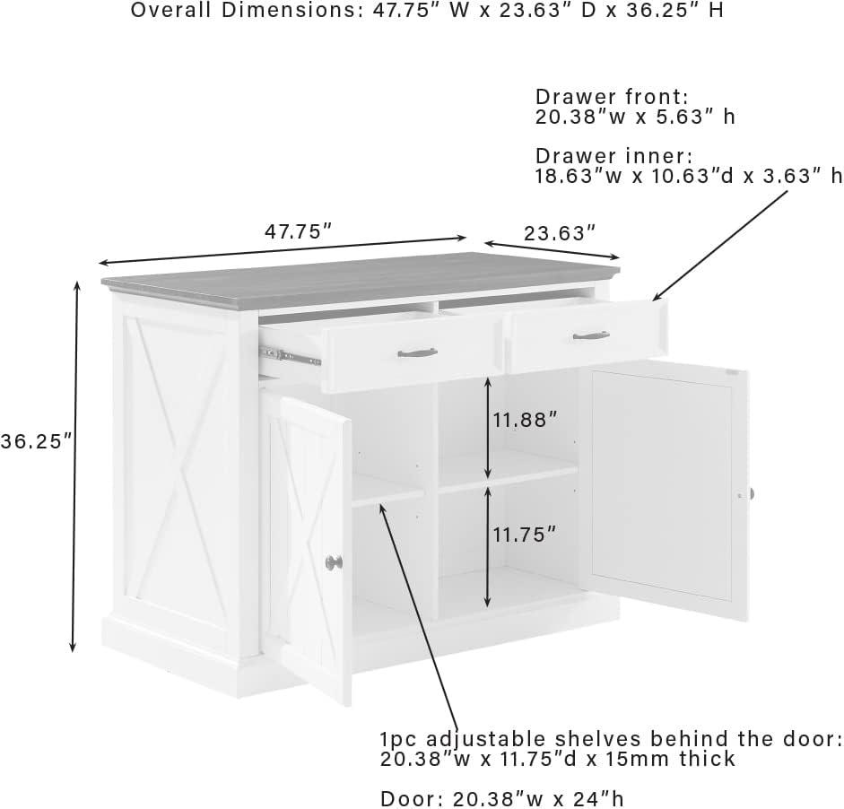 Clifton Kitchen Island Distressed White/Brown - Crosley: Adjustable Shelves, Storage Cart, Farmhouse Design