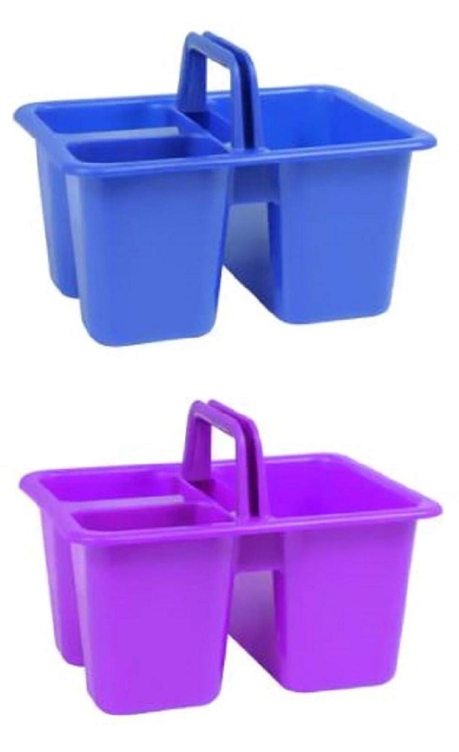 Kids Arts & Crafts Small Plastic Caddies with Handles, 3 Compartments, Assorted Colors, 4-ct Set
