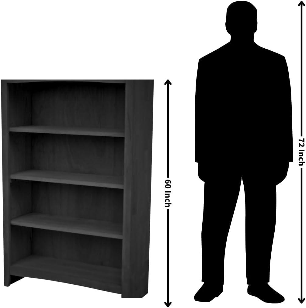 60" Shaker Bookshelf Unfinished - International Concepts: Solid Parawood, 5-Shelf Storage