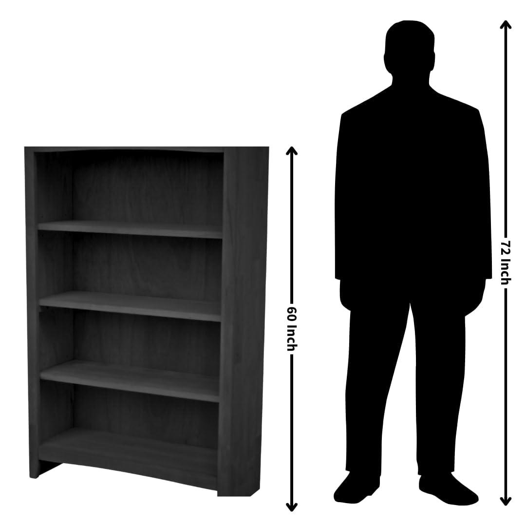 60" Shaker Bookshelf Unfinished - International Concepts: Solid Parawood, 5-Shelf Storage