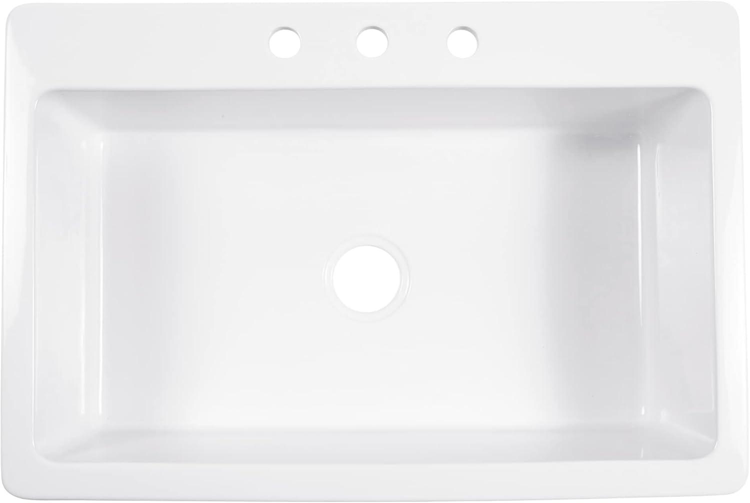 Jackson 33" Crisp White Fireclay Single Bowl Drop-In Kitchen Sink