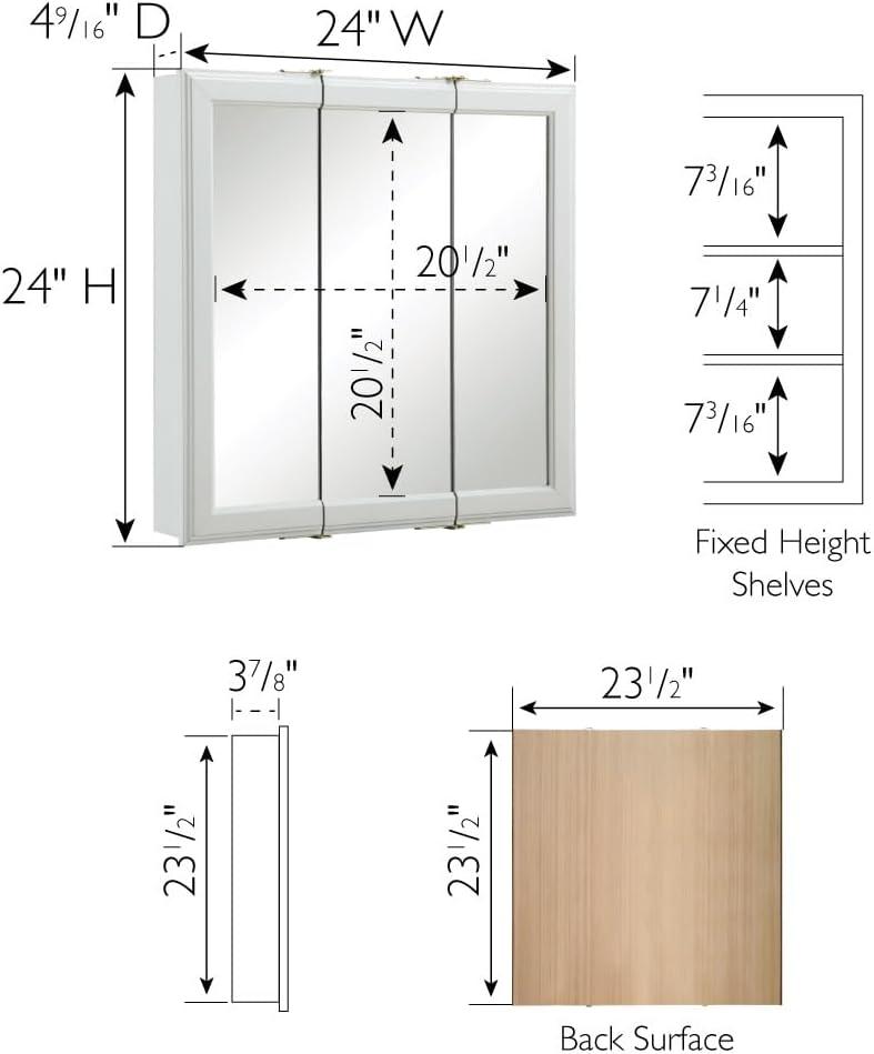 24 Inch Bathroom Medicine Cabinet, Wall Mounted, 3 Mirror, Doors White – Design House, 535849-WHT