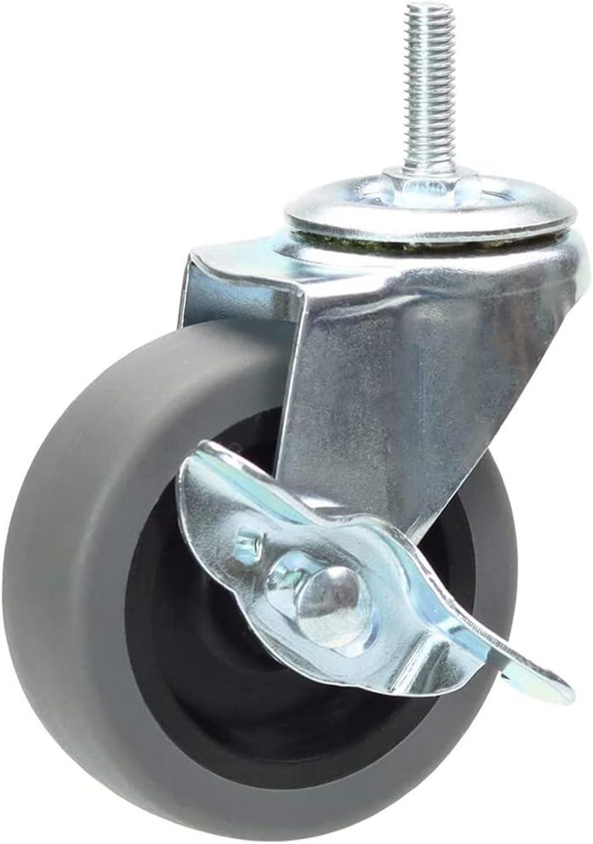 3 Inch Swivel Stem Caster Wheels with Brake Set of 4, M8-1.25 Threaded Stem Industrial Rubber Casters, Replacement for Furniture and Workbench……