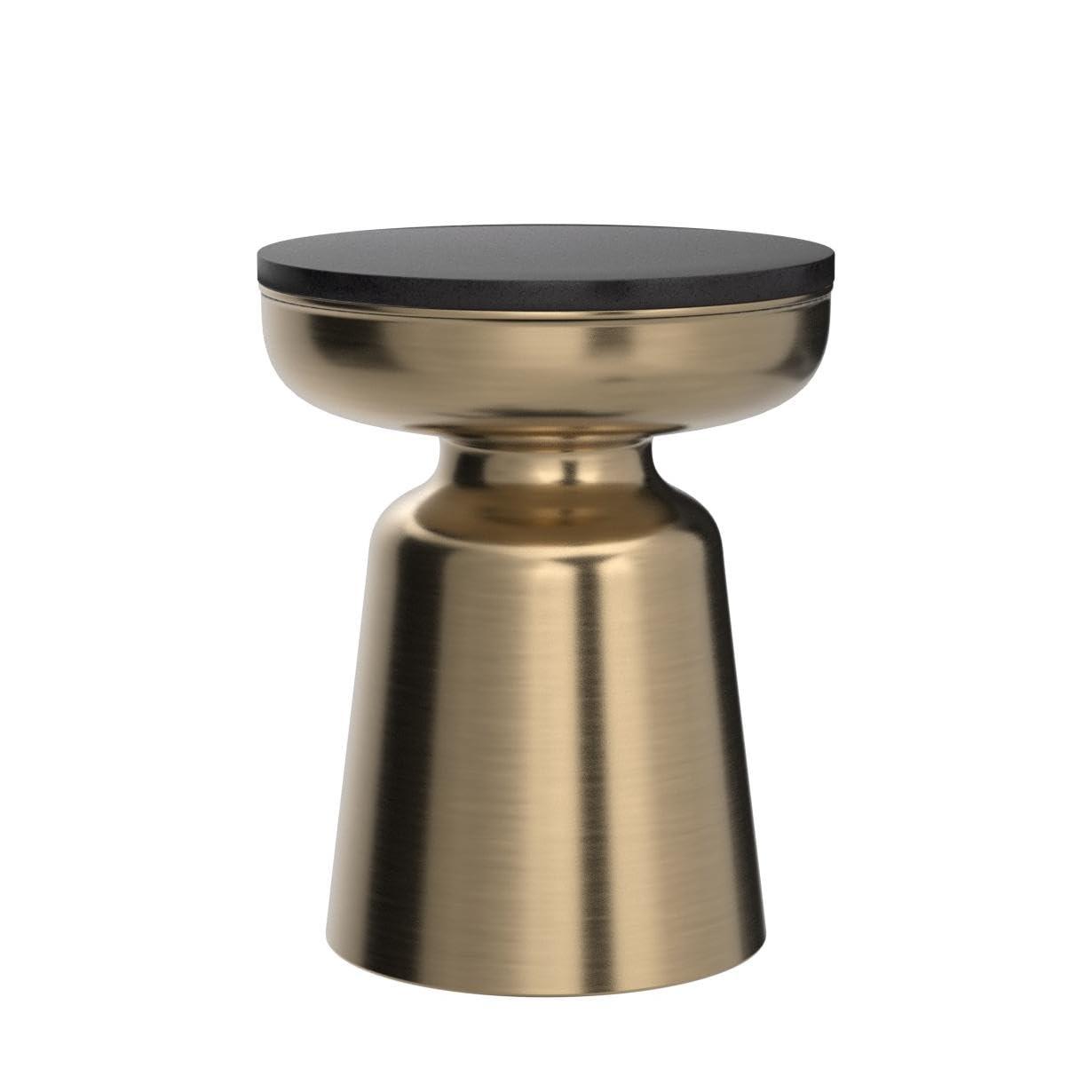 Finch Finch Adler Rothko Accent Side Table, Granite Top, Brushed Brass or Rose Gold Base, Hourglass Shape