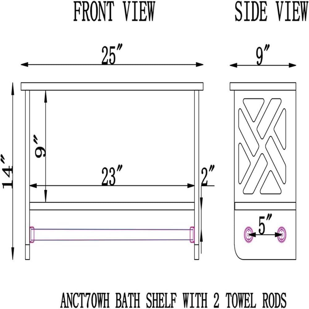Coventry Bath Shelf with Two Towel Rods White - Alaterre Furniture