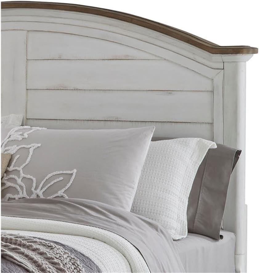 Meadowbrook White-Washed Pine King Panel Bed with Arched Headboard