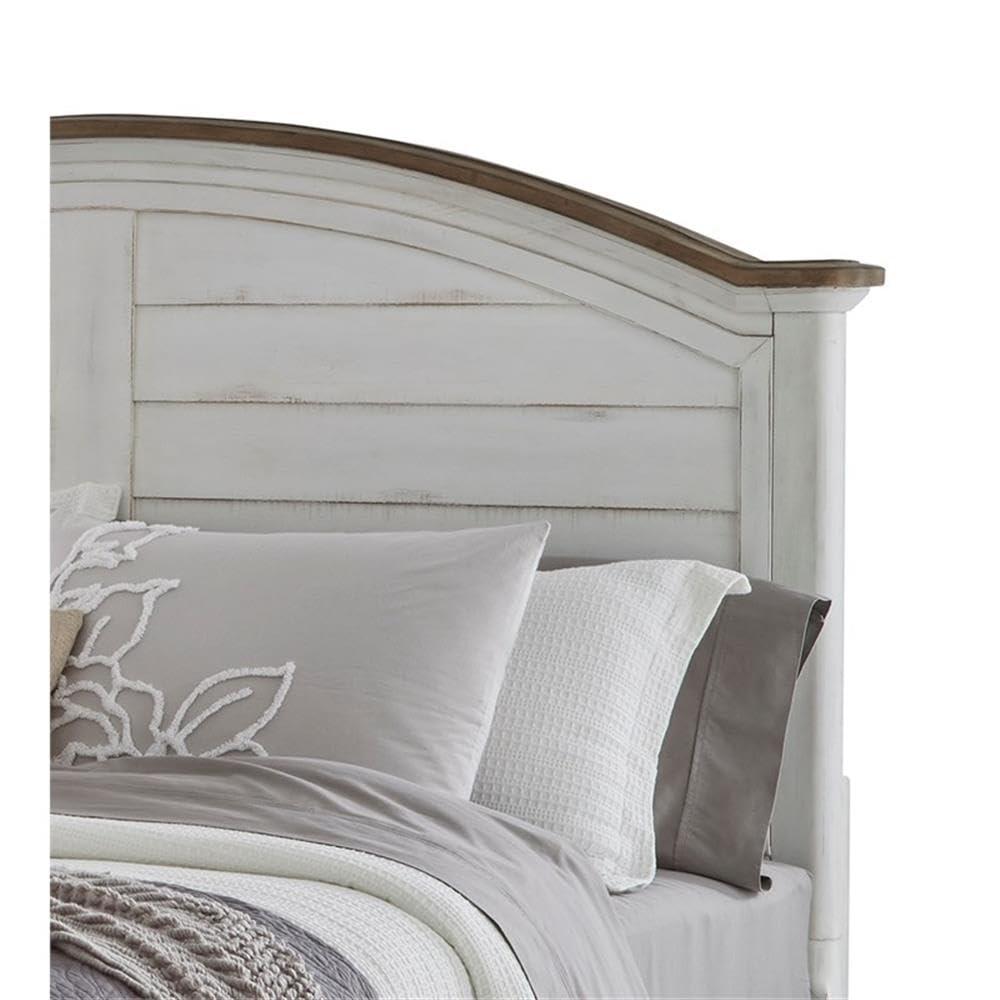 Meadowbrook White-Washed Pine King Panel Bed with Arched Headboard
