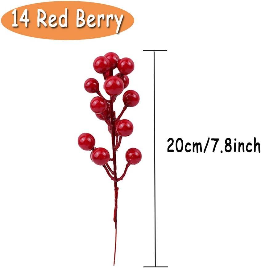 Red Berry Sprigs - Set of 20 Artificial Berry Stems for Christmas Décor and Crafts