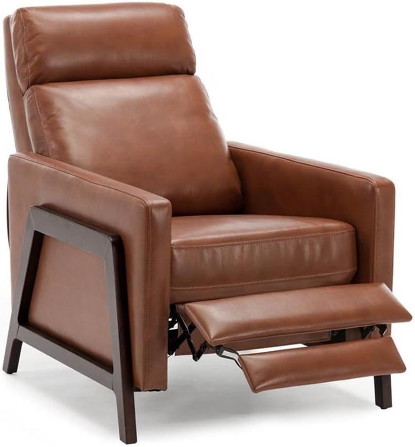 Comfort Pointe Maxton Press-Back Recliner Caramel: Mid-Century Modern, Faux Leather, High Back, Pocketed Coil Seating
