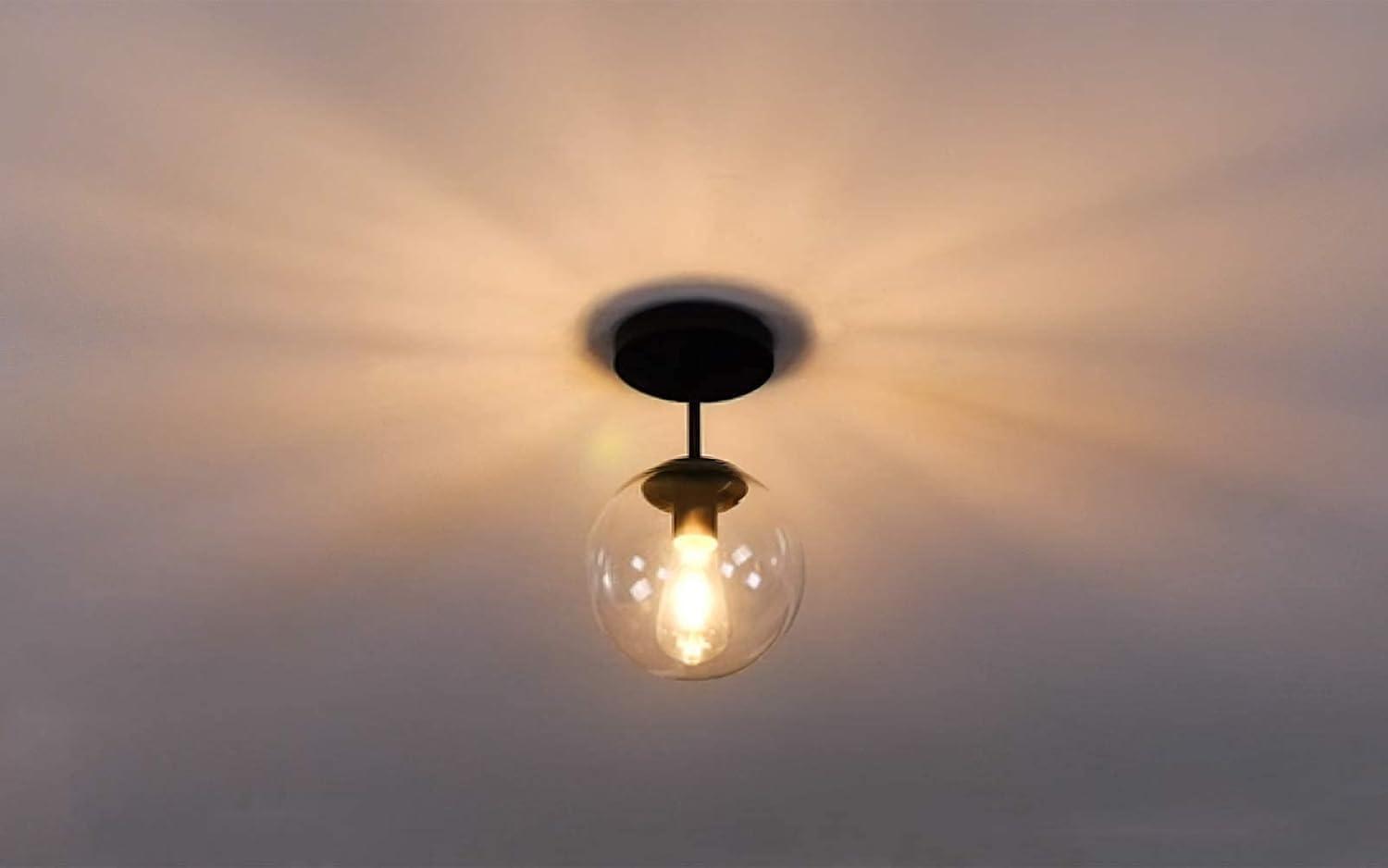 Henn&Hart 9" Matte Black Metal/Glass Semi Flush Mount