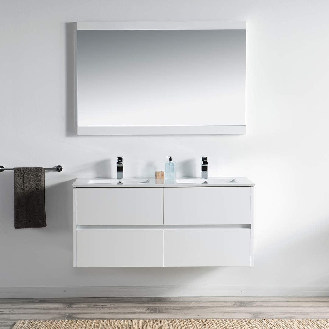 Valencia 48" White Wall-Mounted Double Vanity with Ceramic Sink