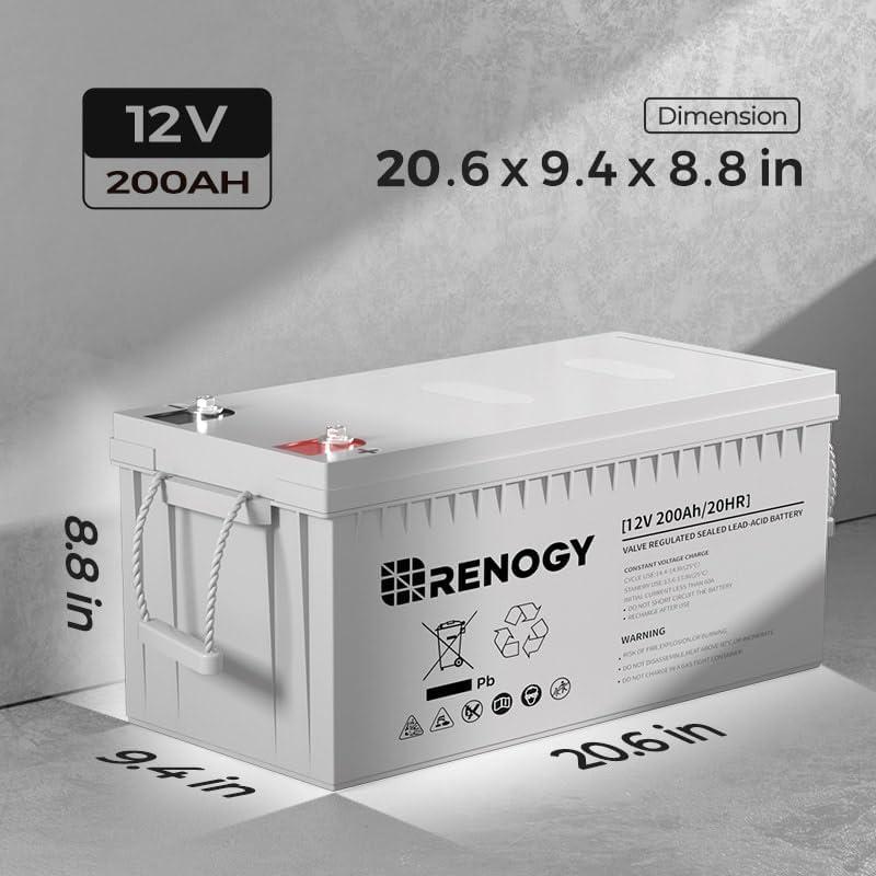 Renogy 12V 200Ah Gray AGM Deep Cycle Battery