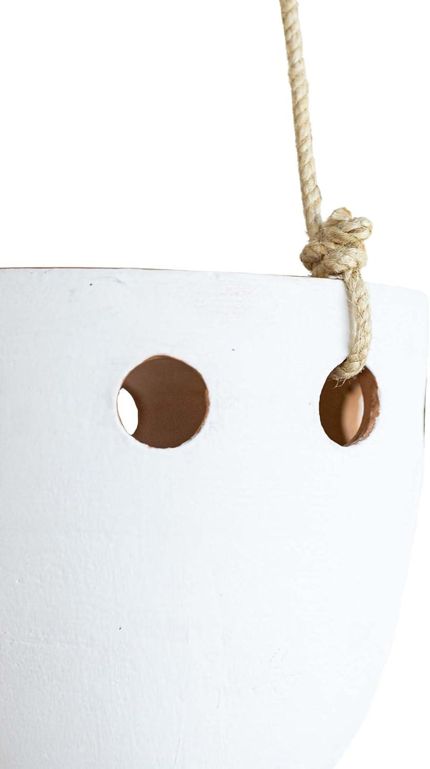 Round Cutout Hanging Planter White Terracotta & Jute by Foreside Home & Garden