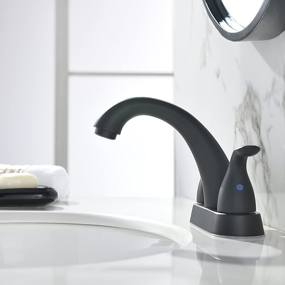 Phiestina 4 Inch 2 or 3 Holes 2 Handles Centerset Matte Black Lead-Free Bathroom Sink Faucet, Bathroom Faucet with Copper Pop Up Drain and Water Supply Lines, BF008-5-MB