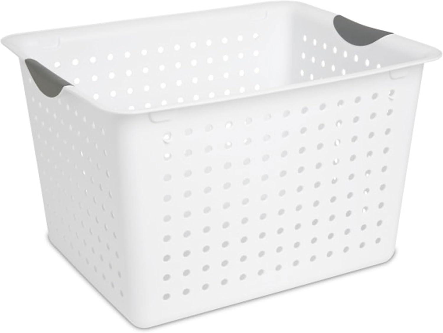 Sterilite Deep Ultra Basket, Closet Organizer Bin, Cabinets, Pantry, Shelving and Countertop Space Open Container, White, 24-Pack