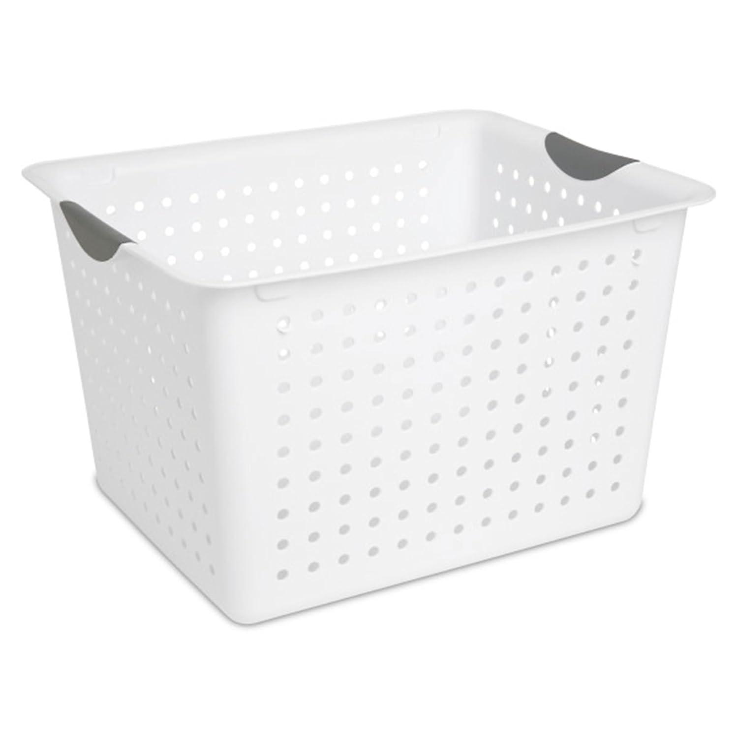 Sterilite Deep Ultra Basket, Closet Organizer Bin, Cabinets, Pantry, Shelving and Countertop Space Open Container, White, 24-Pack