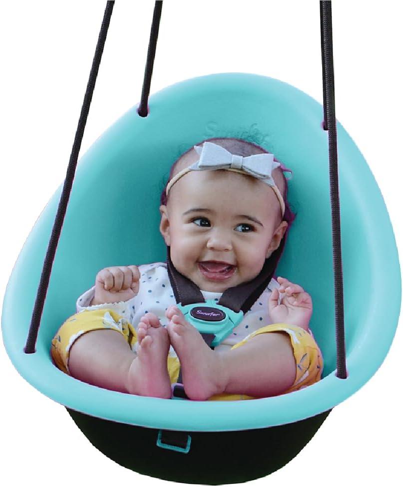 Swurfer Kiwi Toddler Swing – Comfy Baby Swing Outdoor, 3-Point Adjustable Safety Harness, Safe Quick Click Locking System, Foam-Lined Shell, Blister-Free Rope, Easy Installation, Age 9 Months and Up